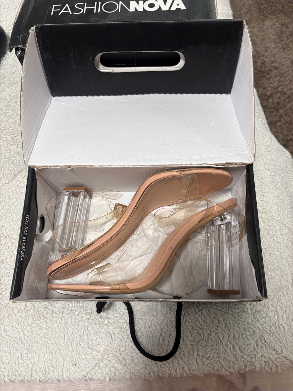 Fashion Nova Clear Strap Block Heels in Nude Pink